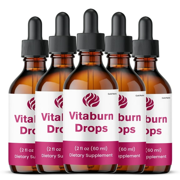 VitaBurn Drops Liquid Supplement, Vita Burn All Natural Extract Formula for Men and Women, Made in USA, Maximum Strength (5 Pack)