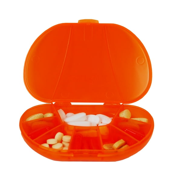 VitaCarry 8 Compartment Pill Box for Mediaction and Other Pills - Travel Size (Transparent Orange)