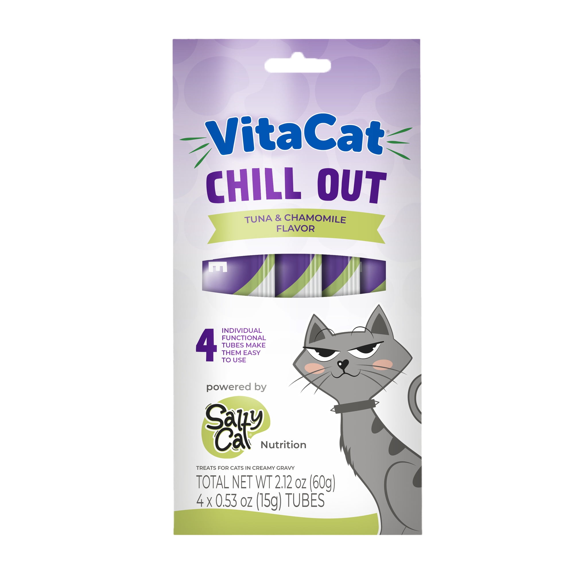 VitaCat by Salty Cat Chill Out Tuna & Chamomile Flavor Creamy Treats for Cats, 4 15g Tubes