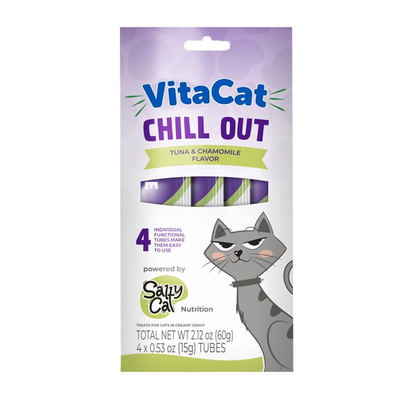 VitaCat by Salty Cat Chill Out Tuna & Chamomile Flavor Creamy Treats for Cats, 4 15g Tubes