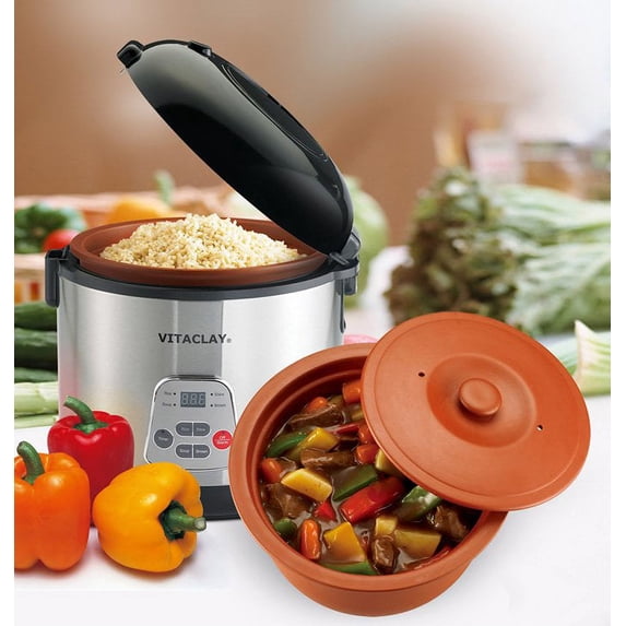 VitaClay 2-in-1 Organic Rice N' Slow In Clay Pot - Round 8 cup / 4 Quarts