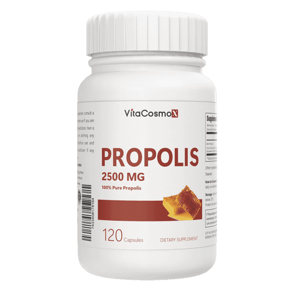VitaCosmoX Bee Propolis High Potency, Concentrated Extract 250 mg, Equivalent to 2500 mg of Natural Propolis, Support Immune Health & Vitality, 120 Veggie Capsules