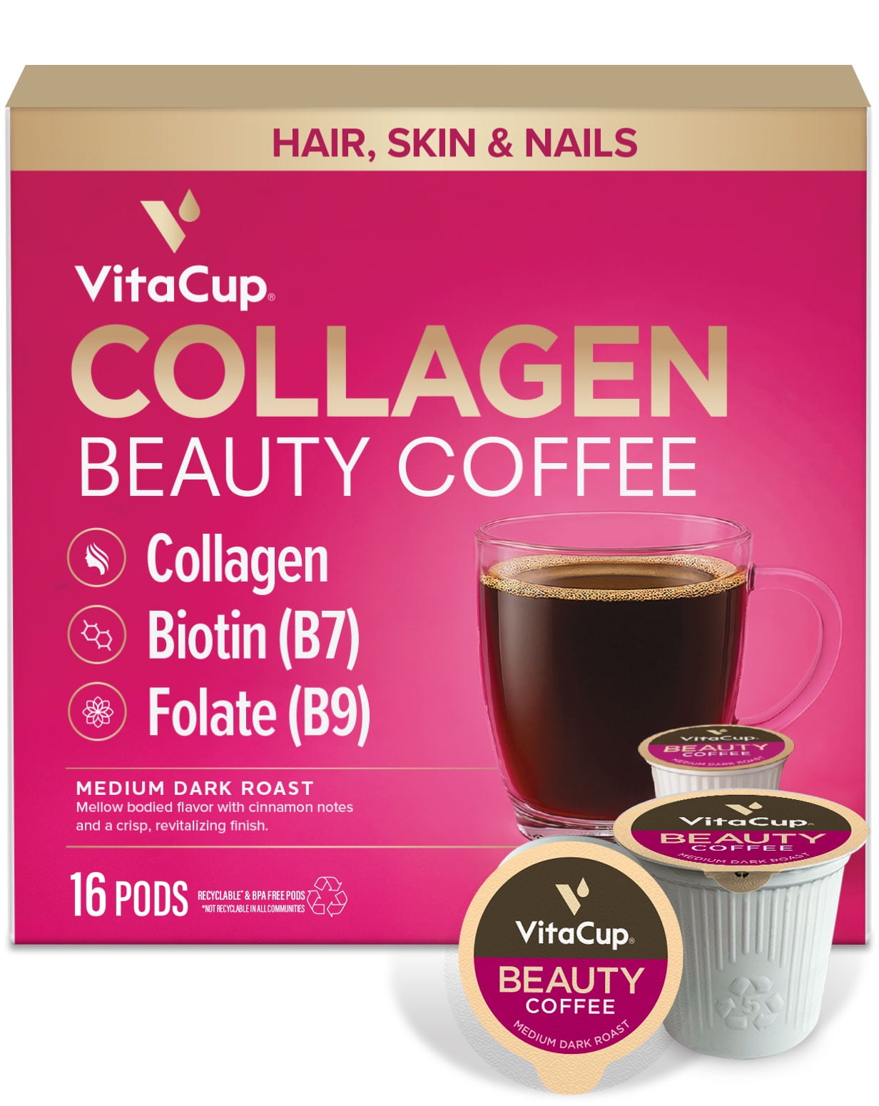 VitaCup Beauty Collagen Coffee Pods, 16 Ct