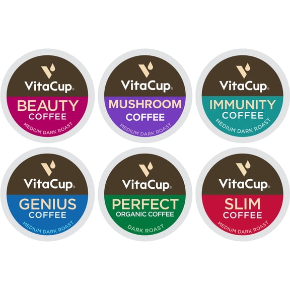 VitaCup Coffee 6 Blend Variety Sampler Pack 30ct. Vitamin & Superfood infused Single Serve Pods Compatible with K-Cup Brewers Including Keurig 2.0
