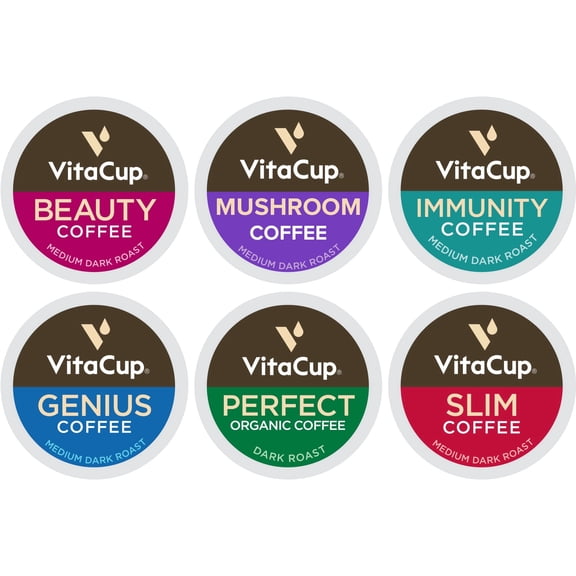 VitaCup Coffee 6 Blend Variety Sampler Pack 30ct. Vitamin & Superfood infused Single Serve Pods Compatible with K-Cup Brewers Including Keurig 2.0