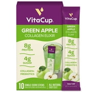 VitaCup Collagen Drink Mix Sticks, Green Apple, Grass-Fed Collagen for Skin, Hair, Nails, Gut Support w/Prebiotic Fiber & Electrolytes, No Artificial Sweeteners, Naturally Flavored, 10 Ct
