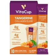 VitaCup Collagen Drink Mix Sticks, Tangerine, Grass-Fed Collagen for Skin, Hair, Nails, Gut Support w/Prebiotic Fiber & Electrolytes, No Artificial Sweeteners, Naturally Flavored,10 Ct