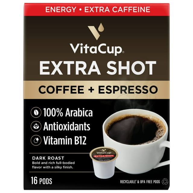 VitaCup Extra Shot Coffee Pods w/ Espresso Compatible w/ Keurig KCup