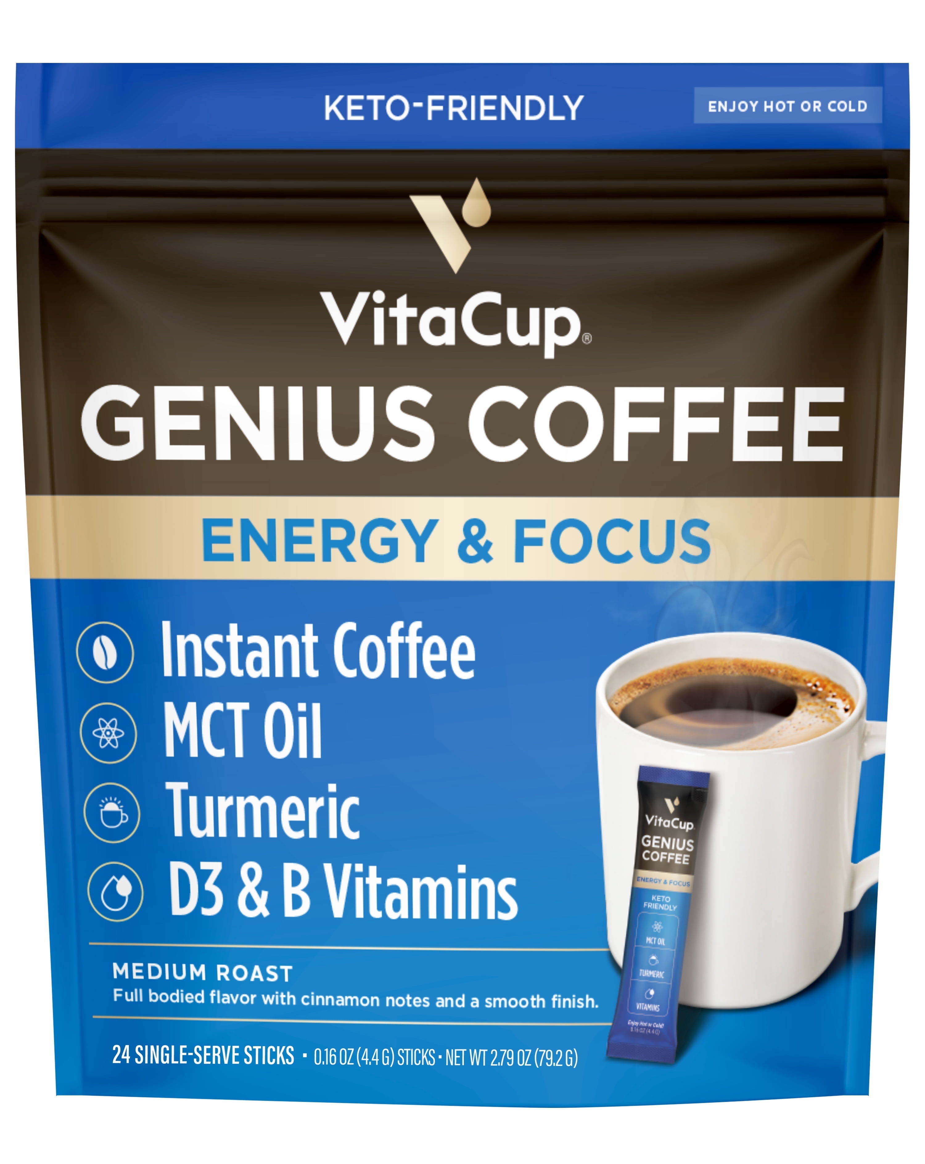 VitaCup Genius Instant Keto Coffee Packets w/ MCT Oil, 24 Count