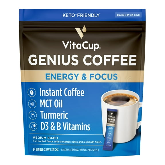VitaCup Genius Instant Keto Coffee Packets w/ MCT Oil, 24 Count
