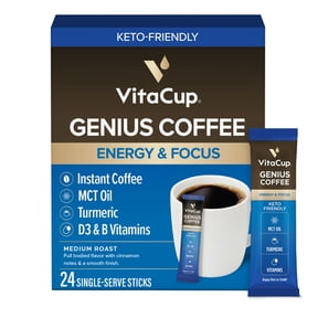 VitaCup Genius Instant Keto Coffee Packets w/ MCT Oil, 24 Count