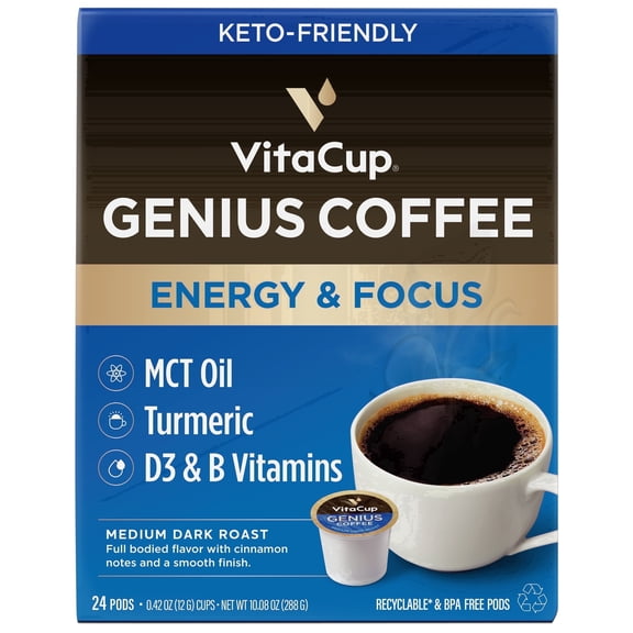 VitaCup Genius Keto Coffee Pods Compatible w/ Keurig K-Cup Brewers, 24 Ct
