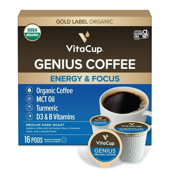 VitaCup Genius Keto Coffee Pods w/ MCT Oil Compatible w/ K-Cup Brewers, 16 ct