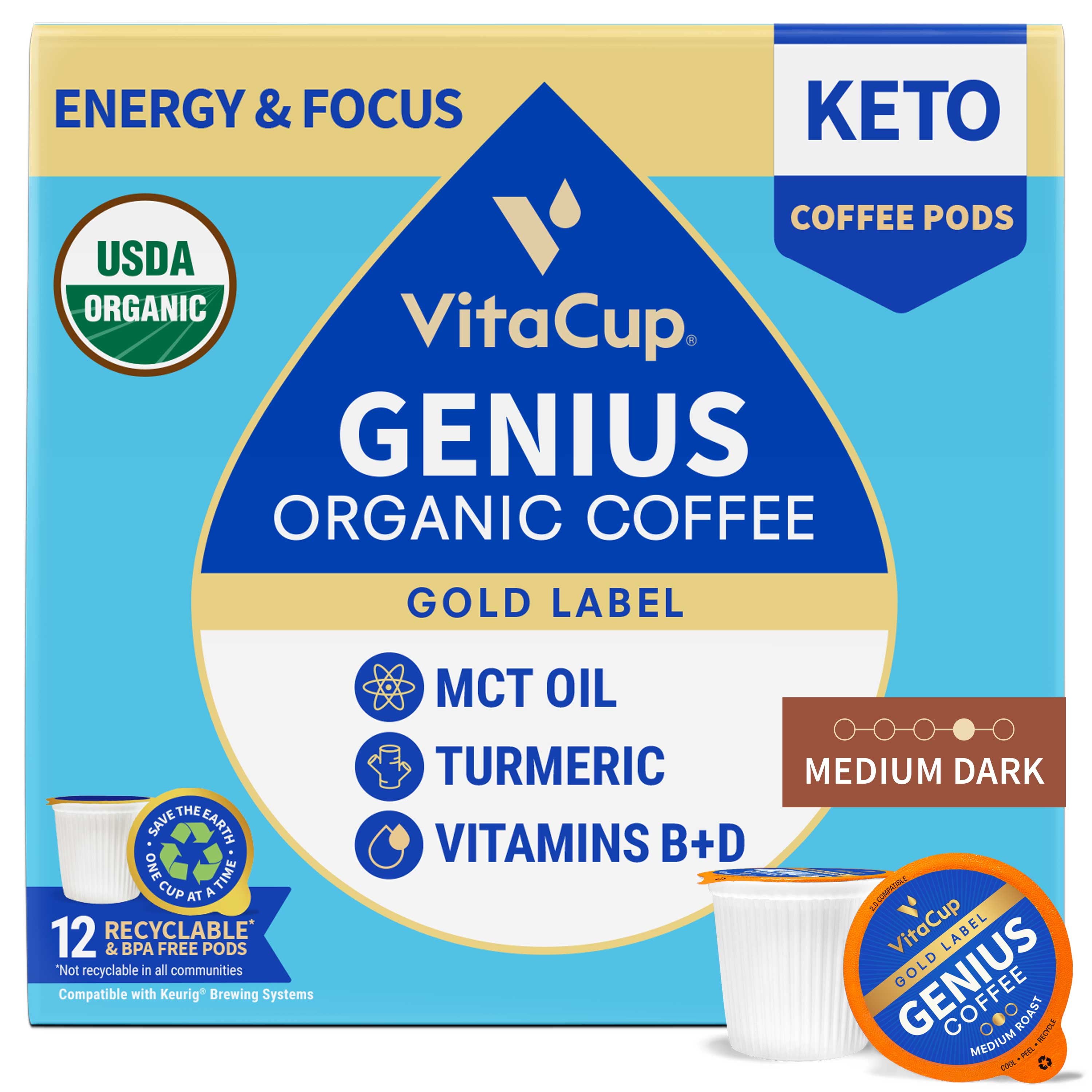 Vitacup Genius Energy & Focus Medium Roast Coffee - Single Serve