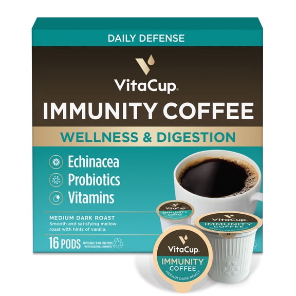 VitaCup Immunity Coffee Pods Compatible w/ K-Cup Brewers, 16 Ct