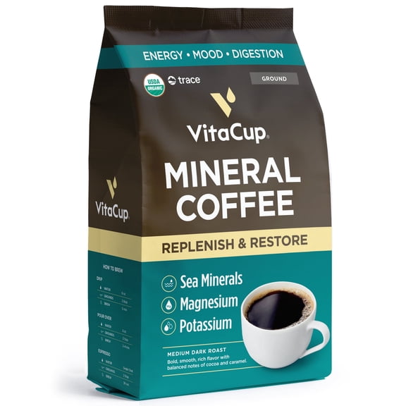 VitaCup Mineral Coffee, Organic Ground Coffee with Trace Minerals, Medium Dark Roast, 10oz