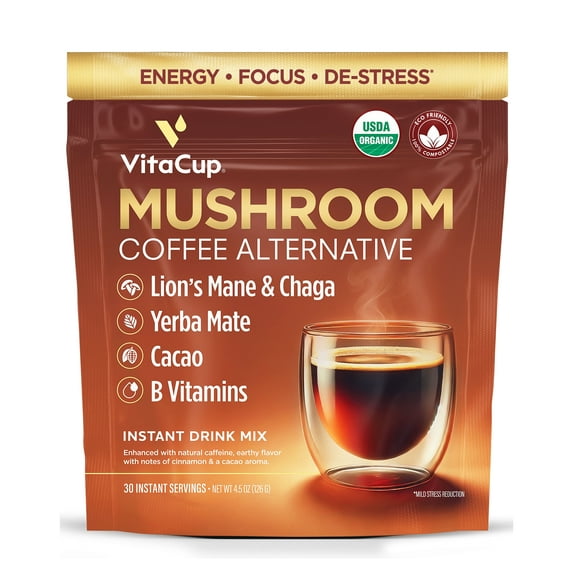 VitaCup Mushroom Coffee Alternative Instant Drink Mix, 30 Servings