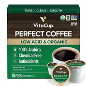 VitaCup Perfect Low Acid Coffee Pods 10 ct, USDA Organic & Fair Trade, Mycotoxin Free, Dark Roast Guatemala Single Origin, Clean & Pure Single Serve Pod compatible w/Keurig K-Cup Brewers