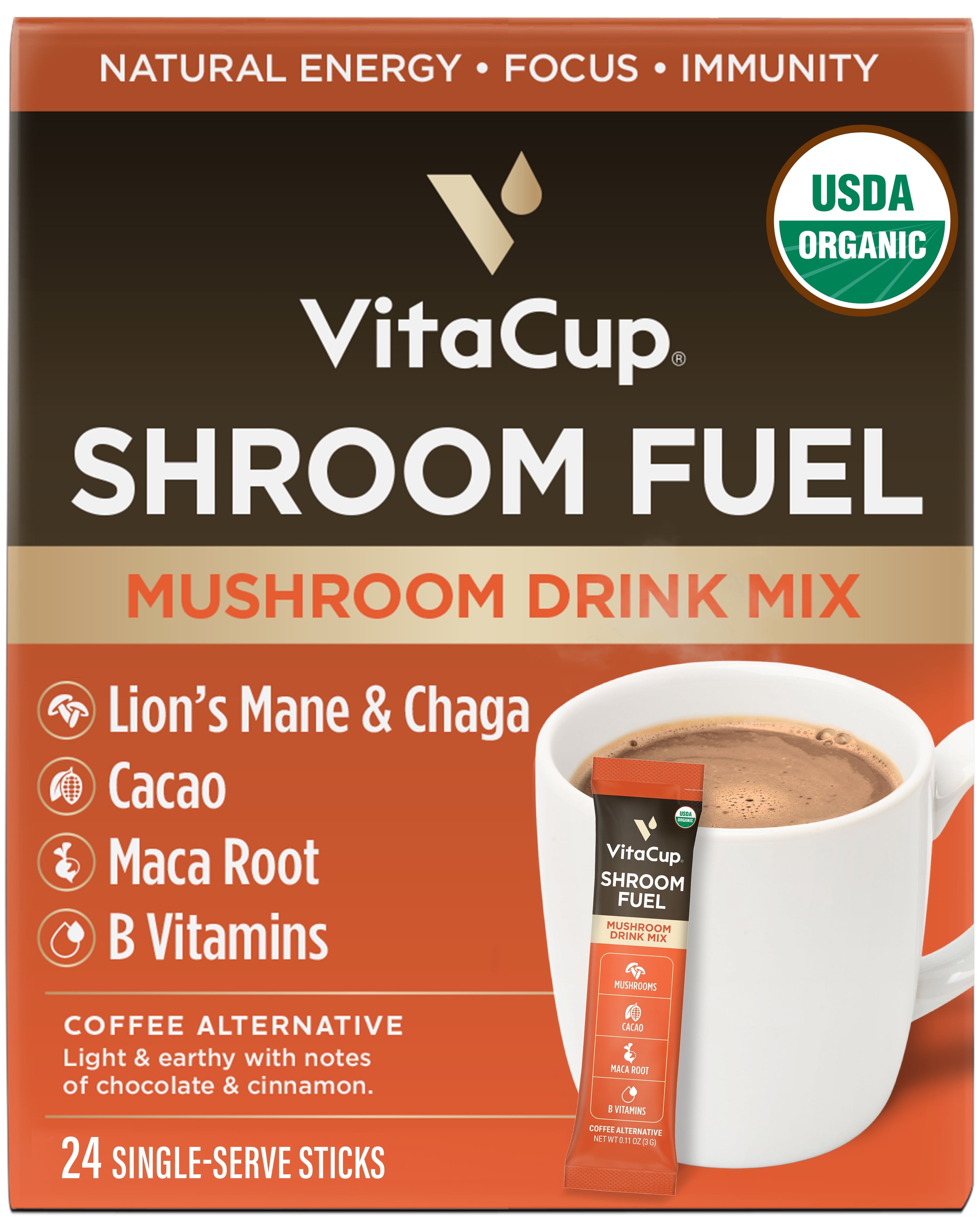 VitaCup Shroom Fuel Mushroom Instant Coffee Alternative Packets, 24 Ct