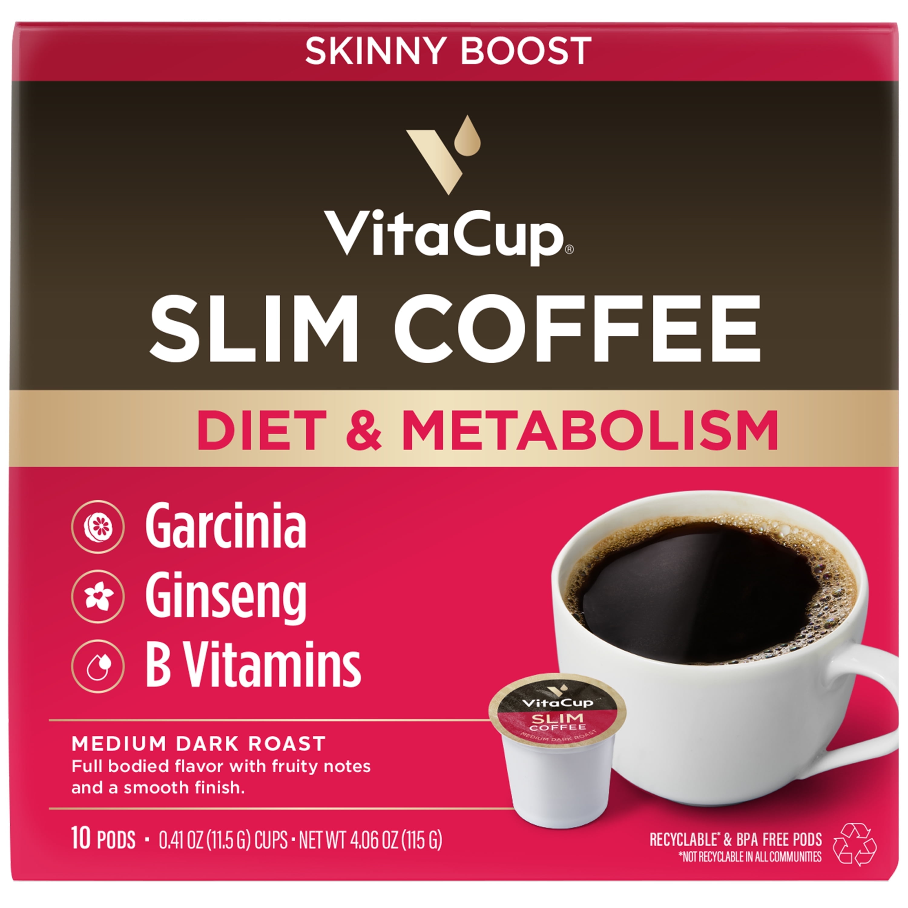 VitaCup Slim Coffee Pods Compatible w/ Keurig K-Cup Brewers, 10 Ct