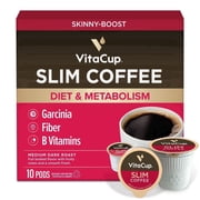 VitaCup Slim Coffee Pods 10 ct, Compatible with Keurig K-Cup Brewers with Ginseng, Garcinia, B Vitamins, Skinny Coffee, Bold Medium Dark Roast, Single Serve Pod