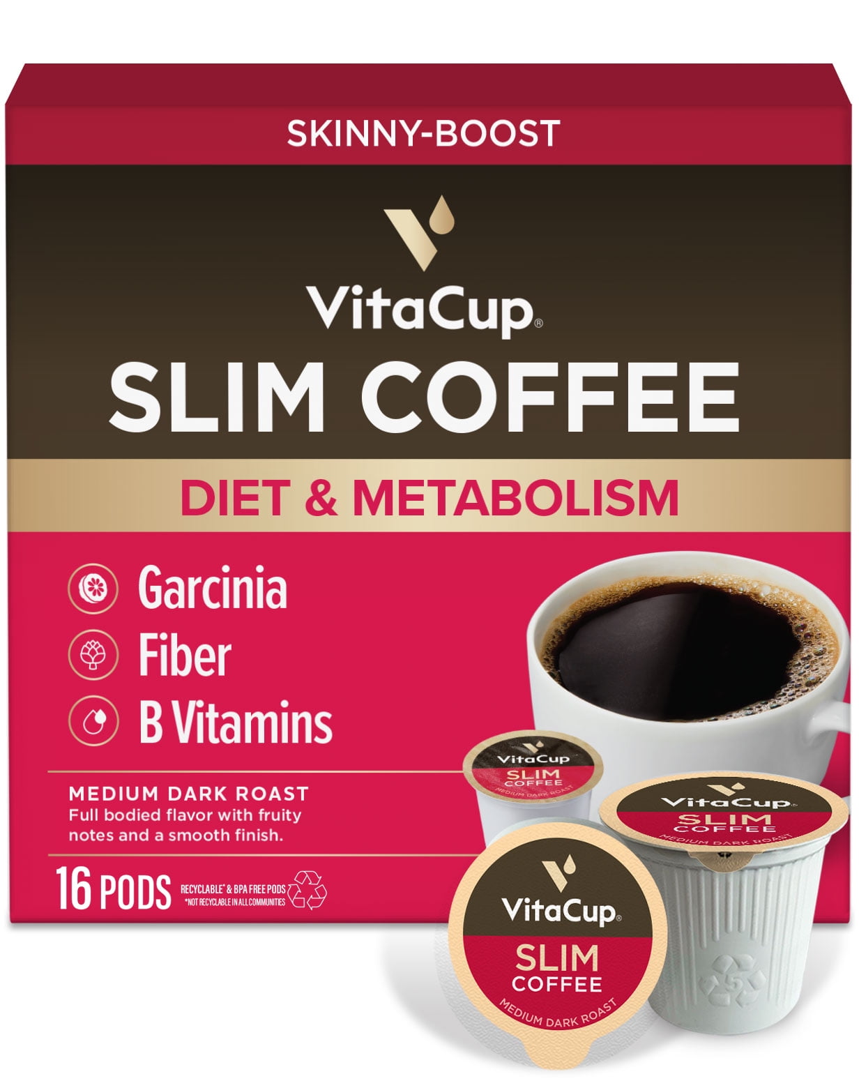VitaCup Slim Coffee Pods Compatible w/ Keurig K-Cup Brewers, 16 Ct