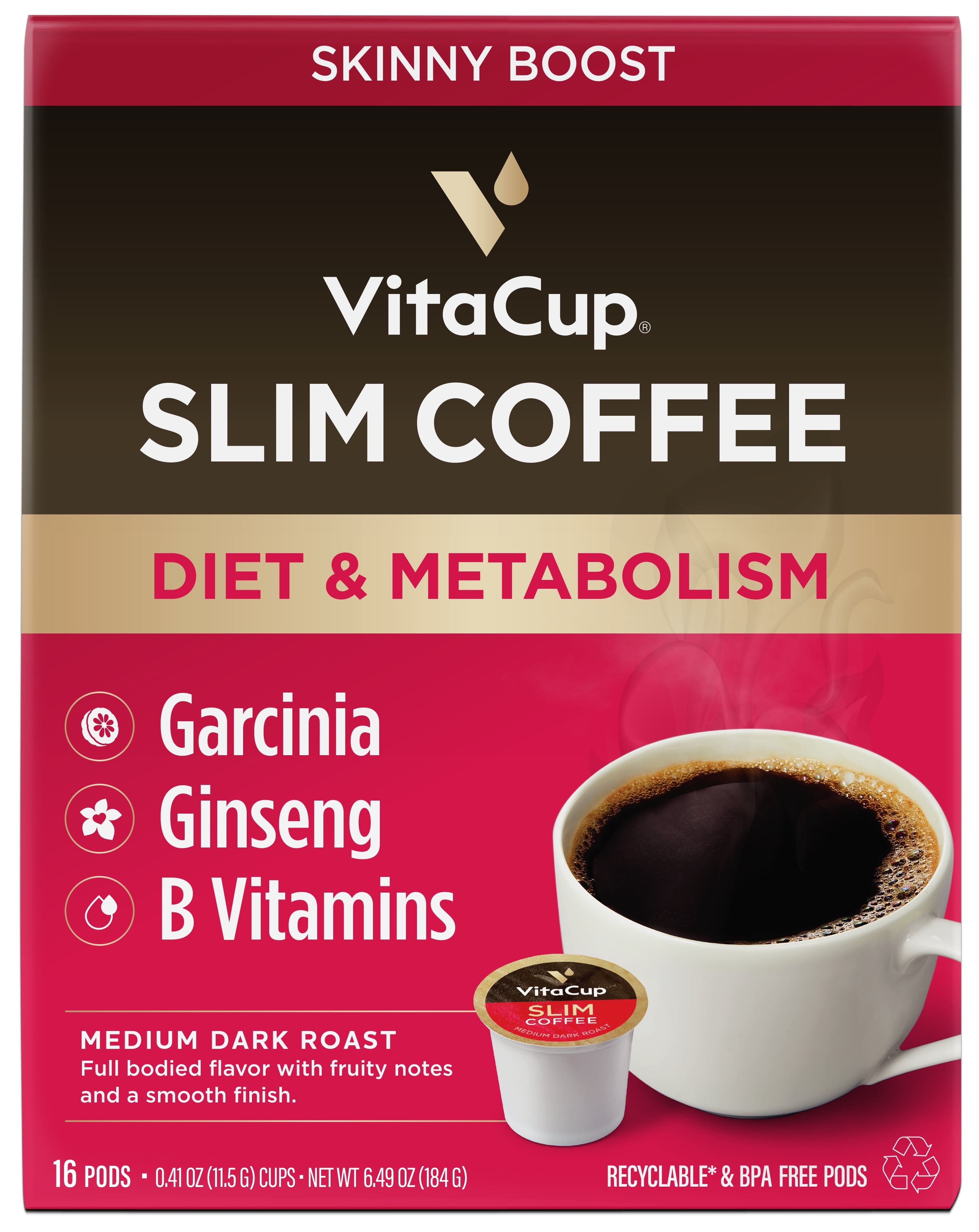 VitaCup Slim Coffee Pods Compatible w/ Keurig K-Cup Brewers, 16 Ct