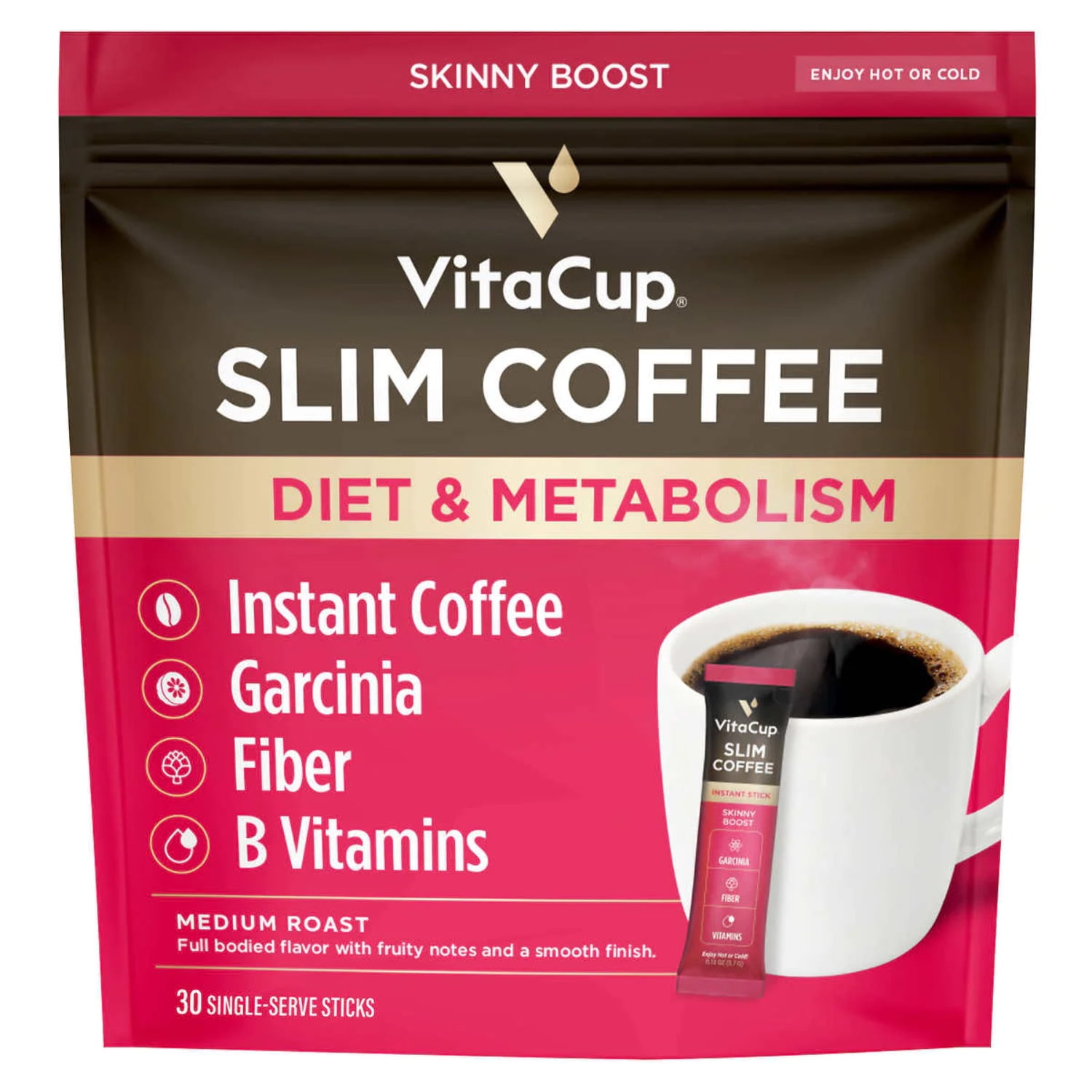 VitaCup Slim Instant Coffee Packets, Boost Diet Metabolism, 30count