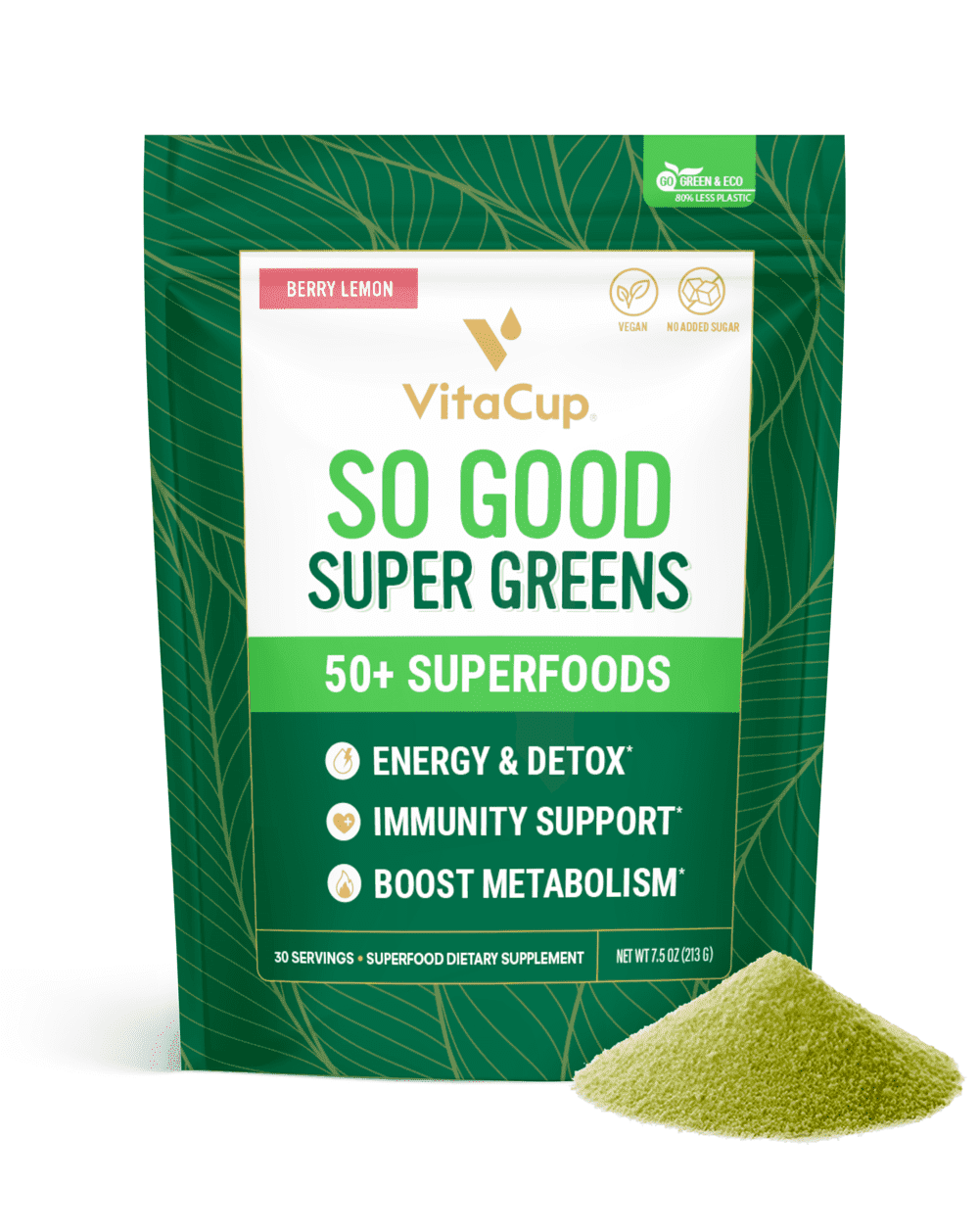 VitaCup So Good Super Greens Daily Superfood Powder, Berry Lemon, 30 Servings