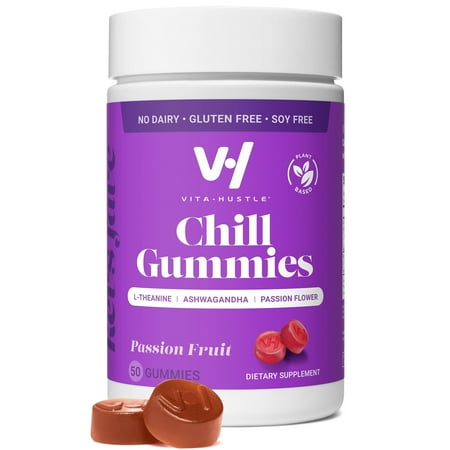 VitaHustle Chill Stress Relief Gummy Supplement, 300 mg Ashwagandha, L-Theanine, Passion Fruit Flavor, 50 CT
