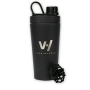 VitaHustle Protein Shaker Bottle, Insulated Stainless Steel, Wire Whisk, No-Leak Twist-Off Cap, Non-Slip Bottom, 20-Ounce, Black