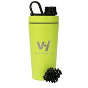VitaHustle Protein Shaker Bottle, Insulated Stainless Steel, Wire Whisk, No-Leak Twist-Off Cap, Non-Slip Bottom, 20-Ounce, Citron/Green