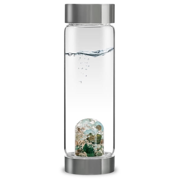 VitaJuwel ViA FOREVER YOUNG | Crystal Water Bottle with Aventurine, Aquamarine, Smoky Quartz & Clear Quartz - Cleansing / Detox, Stress-Relief & Serenity