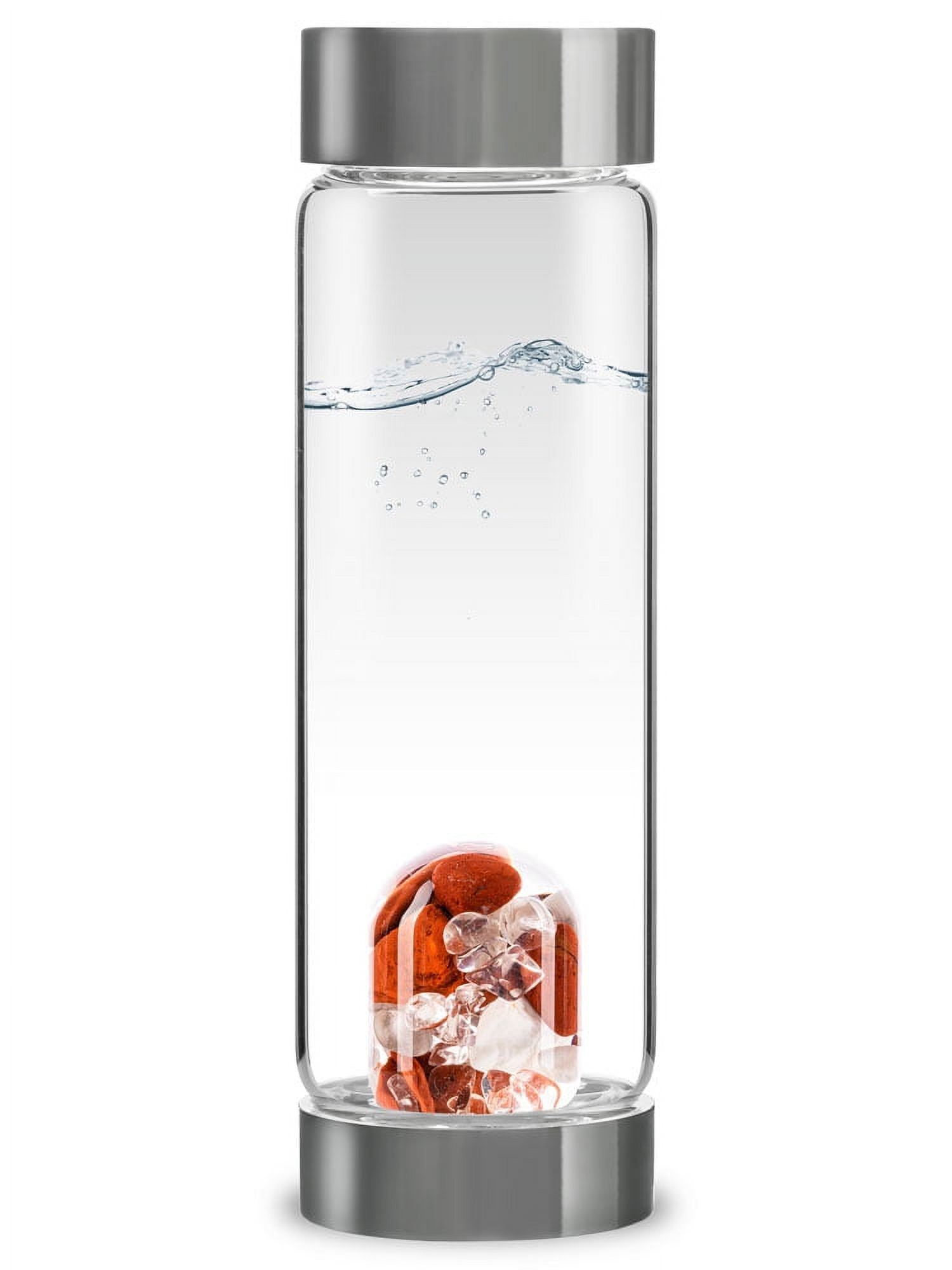 16.7 oz Clear Glass Fitness Water Bottle with Gemstones