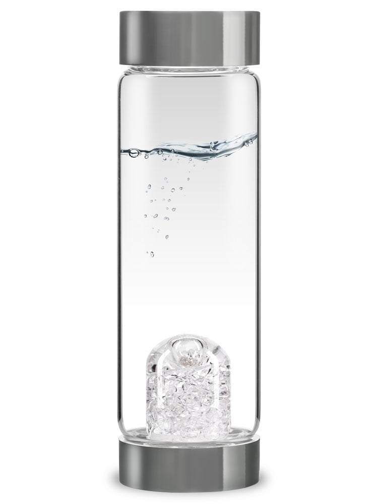 Clear Glass Water Bottle with Diamond Slivers and Stainless Steel Lid