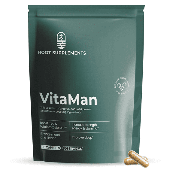 VitaMan Testosterone Booster for Men, Muscle Growth, Strength, Sleep & Recovery, 90 Tablets, Root Supplements