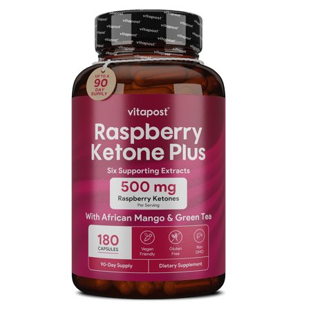 VitaPost Raspberry Ketone Plus Supplement with Apple Cider Vinegar, African Mango - 180 Capsules
