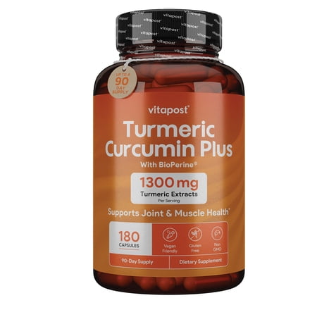 VitaPost Turmeric Curcumin Plus Supplement for Joint, Muscle, Immune System Support - 180 Capsules
