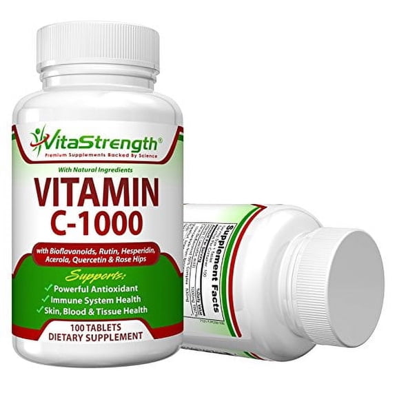 VitaStrength Vitamin C-1000 Complete Complex With Bioflavonoids, Rutin, Aceroia, Hesperidin, Quercetin and Rose Tips- 1000 Milligrams - Powerful Antioxidant - Immune System Health - 100 Tablets