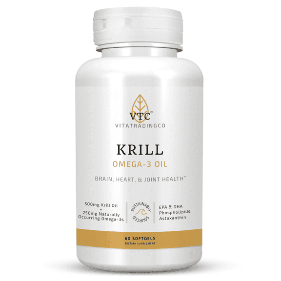 VTC VitaTradingCo. Krill Omega-3 Oil Supplement | 100mg Pure Antarctic Neptune Krill Oil (NKO) | EPA & DHA Astaxanthin | Brain, Heart, Joint & Eye Support | 60 Softgels