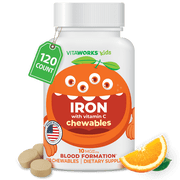 VitaWorks Kids Iron 10mg with Vitamin C 50mg Chewable Tablets - Tasty Natural Flavored - Vegan - for Iron Deficiency for Children - 120 Chewables