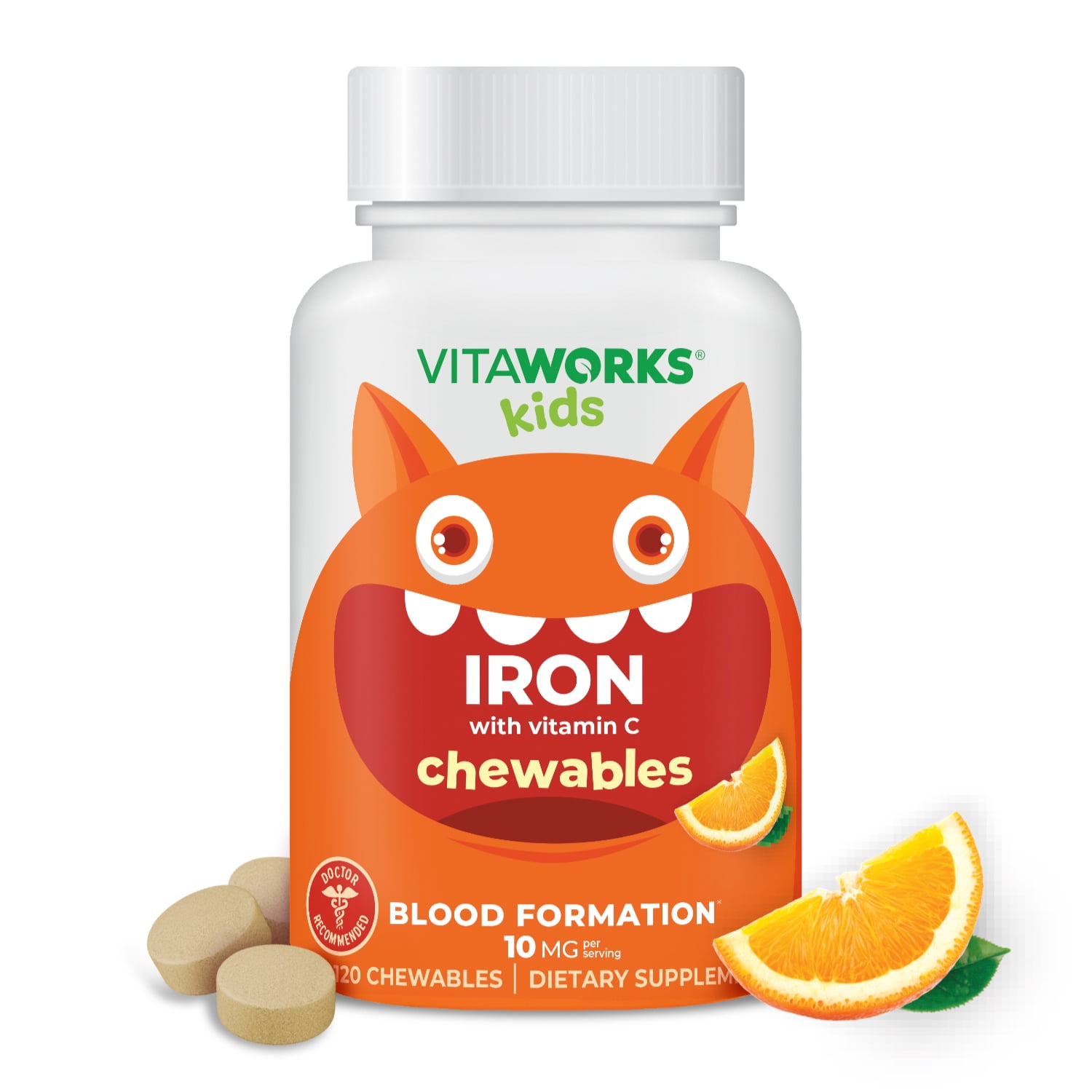 VitaWorks Kids Iron 10mg w/ Vitamin C 50mg, Dietary Iron supplement