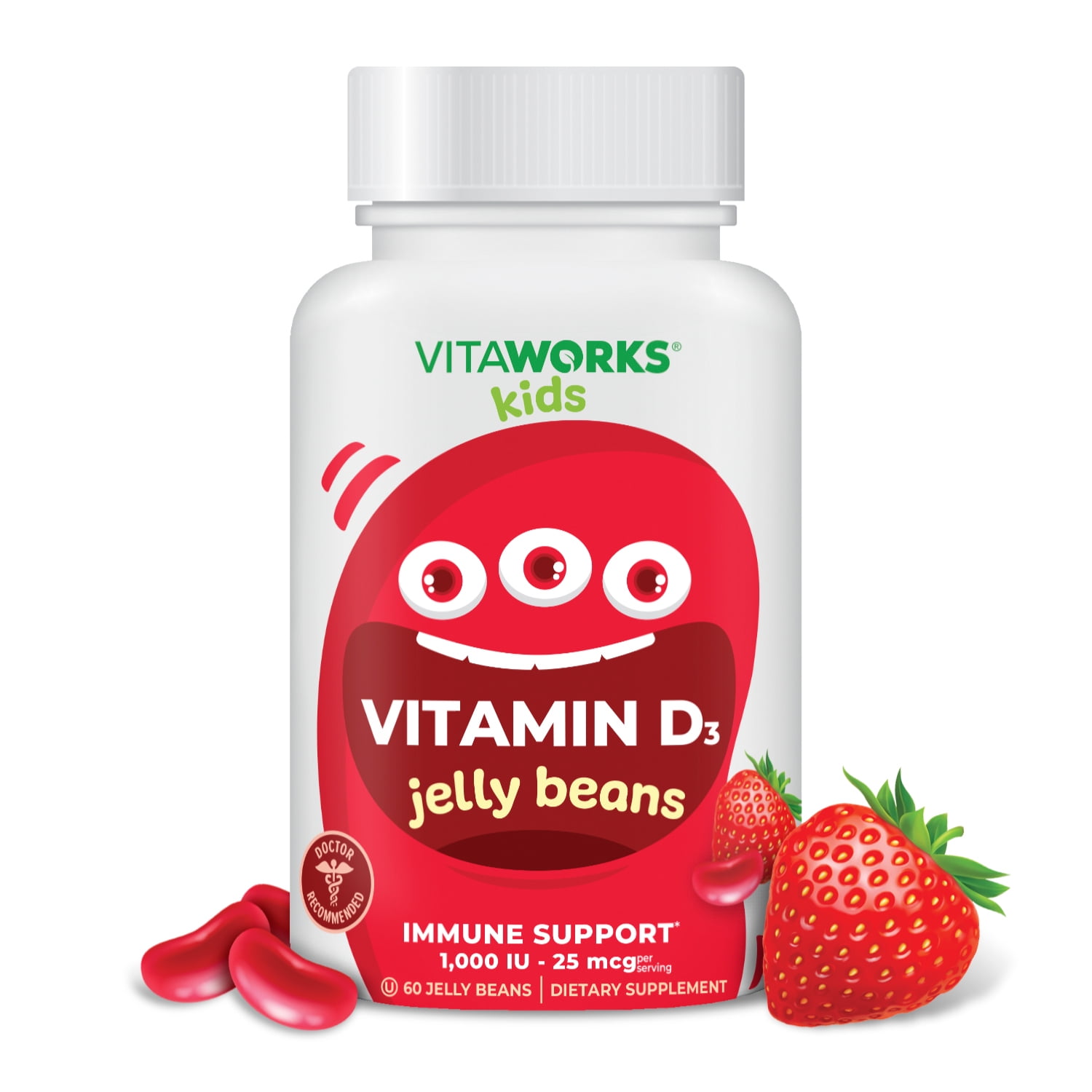 VitaWorks Kids Vitamin D 1000 IU Jelly Beans, Dietary Supplement for