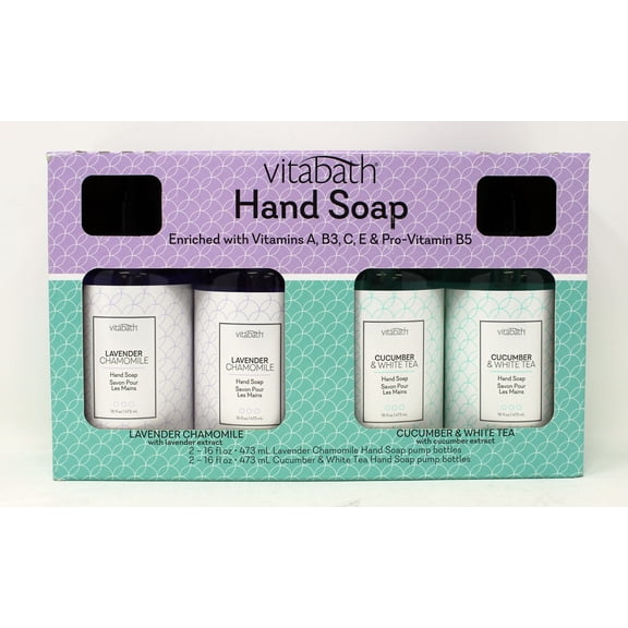 Vitabath Hand Soap Lavender Chamomile & Cucumber & White Tea 4 Pack, 16 ozs Each