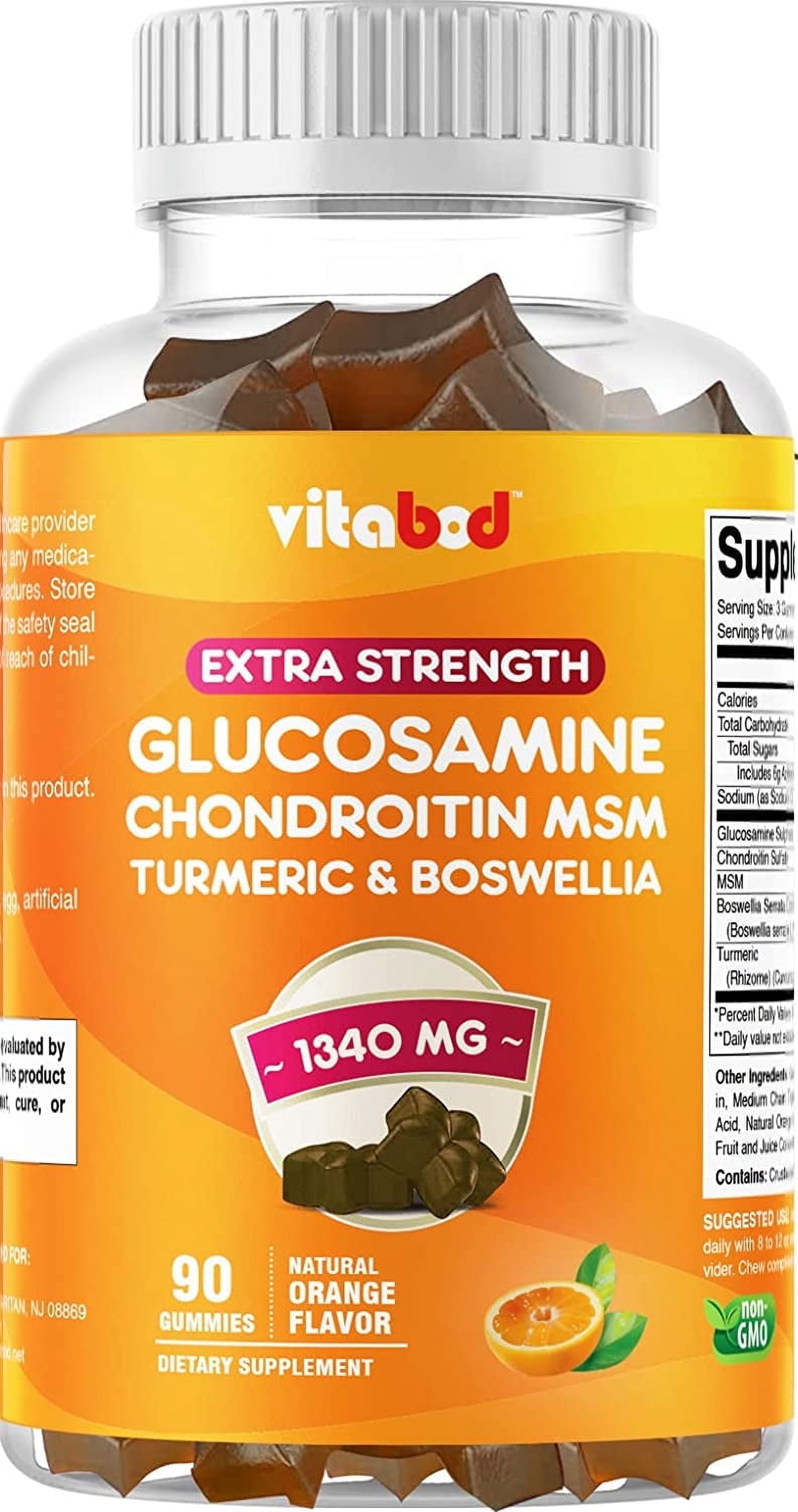 Vitabod Extra Strength Glucosamine Chondroitin Gummies with MSM, Turmeric, & Boswellia - 90 Pectin Based Gummies - Joint Support Gummies Supplements for Adults Men & Women