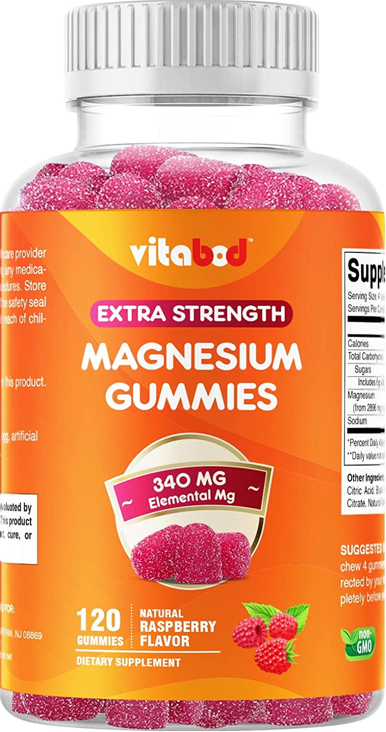 Vitabod Extra Strength Magnesium Gummies, Supports Nerve Health, Bone