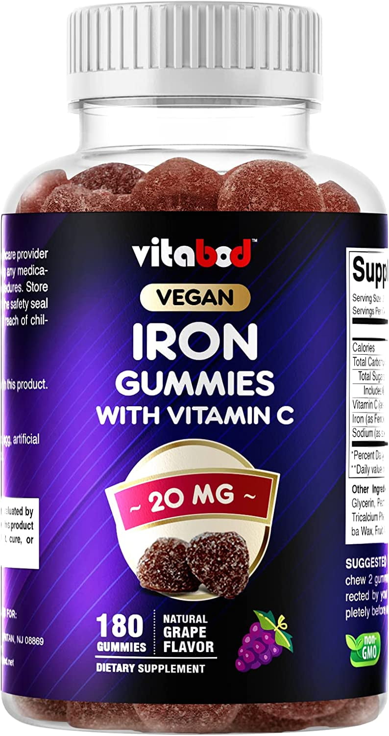 Vitabod Iron Gummies Supplement for Women, Men & Kids 20mg with