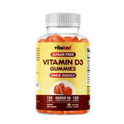 Vitabod Sugar Free Vitamin D3 50,000 IU Weekly Supplement - 120 Vegetable Vitamin D Gummies for Bones, Teeth, and Immune Support - Easy Chew Pure Vitamin D3 50000 IU- Non GMO Pills