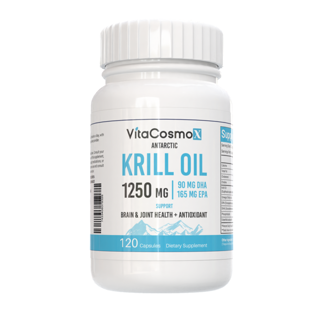 VitaCosmoX Antarctic Superba Krill Oil 1250 mg with Omega 3 Fatty Acids