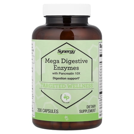 Vitacost Synergy Mega Digestive Enzymes with Pancreatin 10X -- 200 Capsules